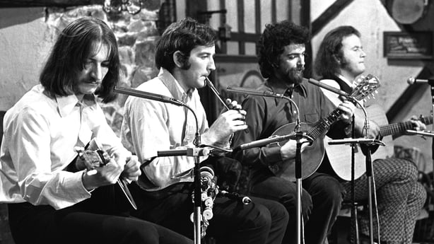 Planxty performing in the 1970s (L-R) Donal Lunny, Liam O'Flynn, Andy Irvine and Christy Moore. 