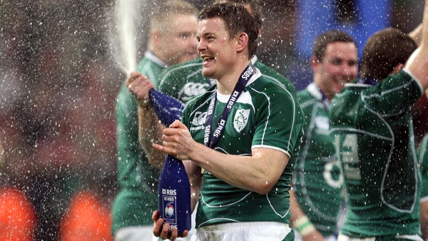 Brian O'Driscoll celebrates Ireland second and most recent Grand Slam in 2009
