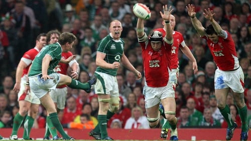 Ronan O'Gara executes his famous drop goal against Wales in 2009