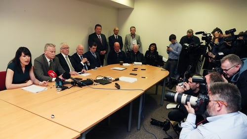 A number of the 'Hooded Men' at a press conference earlier this year