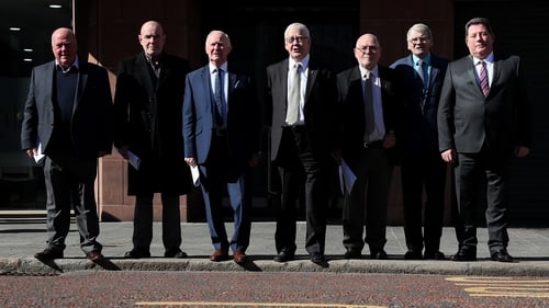 Seven of the 14 Hooded Men are pictured here in March, 2018