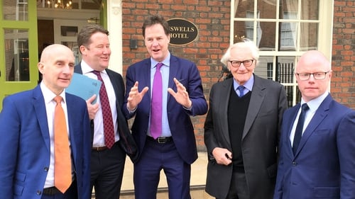 Andrew Adonis, Darragh O'Brien, Nick Clegg, Michael Heseltine and Stephen Donnelly pictured in Dublin