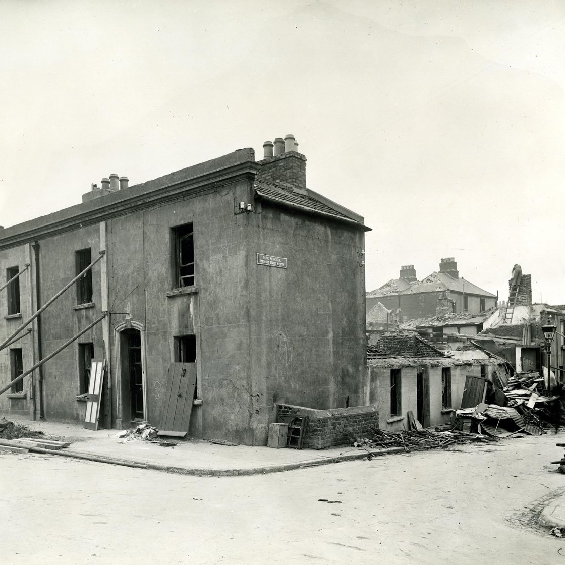 Image - The aftermath of the North Strand bombings. Photo: Dublin City Library and Archive