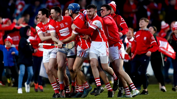 Cuala players celebrate at the final whistle