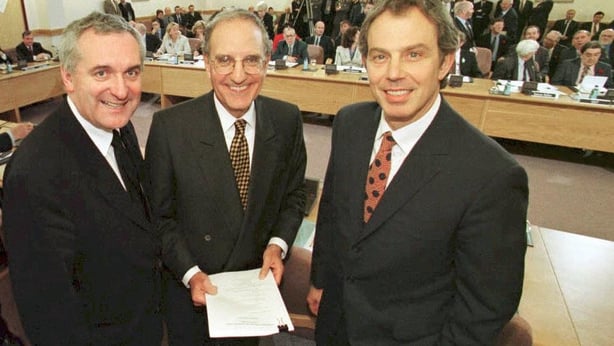Bertie Ahern, George Mitchell and Tony Blair
