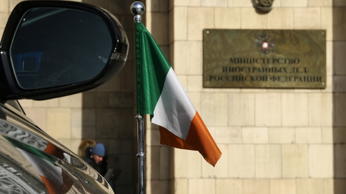 The car of the Irish Ambassador to Russia outside the Russian Foreign Ministry