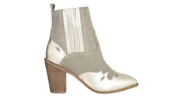 V by Very Tyra Taupe-Gold Leather High Heel Western Boots