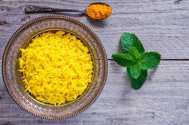 Antique Bowl with Turmeric Jasmine Rice