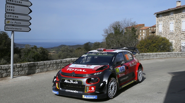 Citroen Abu DhabiTotal WRT driver Kris Meeke competes on the third day of the Tour de Corse stage of the WRC Championship on the French Mediterranean island of Corsica.