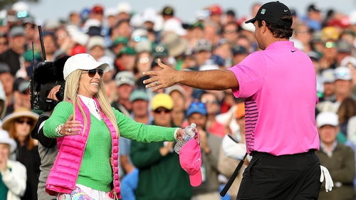 Patrick Reed celebrates with his wife Justine after emerging victorious at Augusta