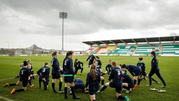 The women's team training at Tallaght Stadium