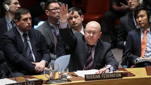 Russia's Vasily Nebenzya backs a Russian draft resolution for a new inquiry into the chemical weapons attack in Douma