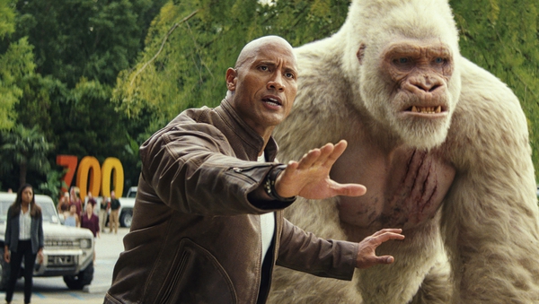 Dwayne Johnson and George in Rampage
