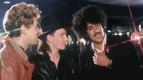 Adam Clayton, Bono and Phil Lynott at the Stag Hot Press Awards (1983)
