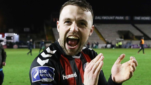 Keith Ward celebrates after Bohemians defeated Shamrock Rovers in Tallaght