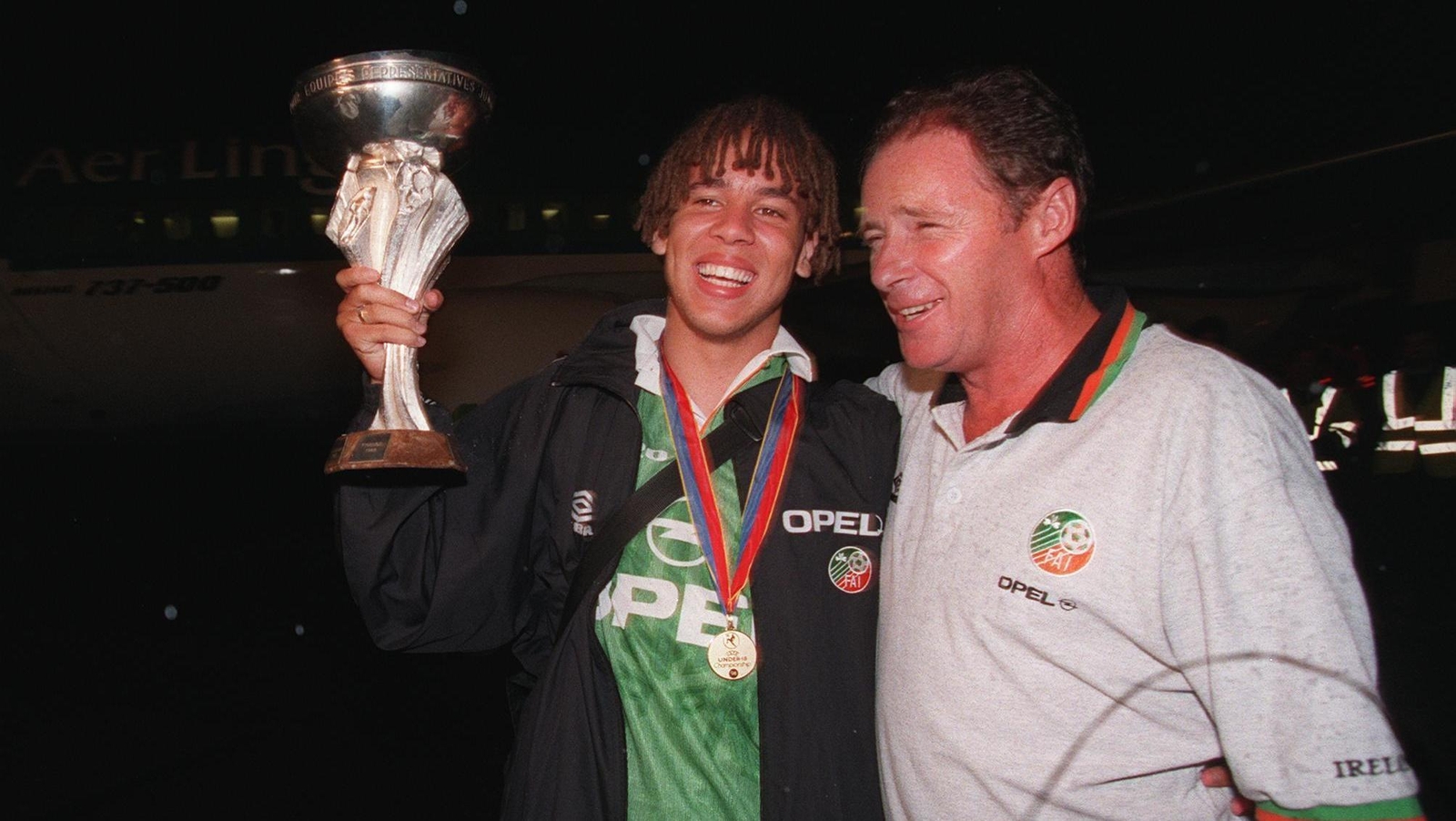Image - Liam George celebrates European glory with Republic of Ireland U18 manager Brian Kerr