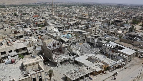 The former rebel Syrian town of Douma on the outskirts of Damascus