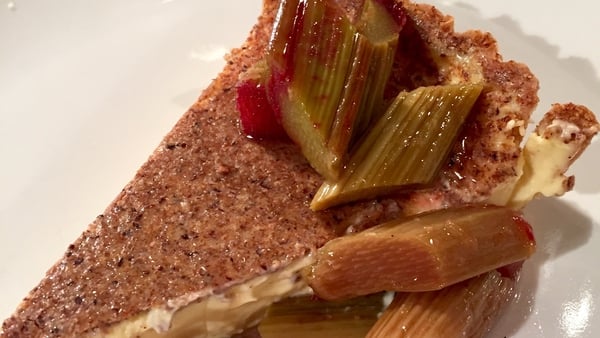 Wade's Custard Tart with Grenadine Baked Rhubarb
