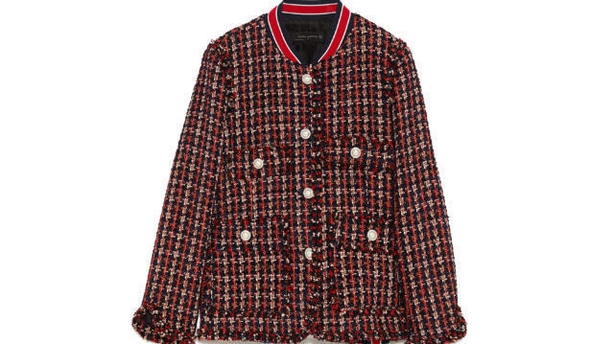 Zara Tweed Jacket with Striped Detail