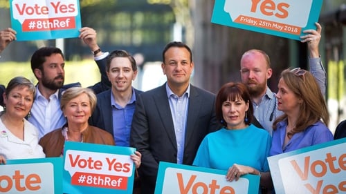 Fine Gael members launching the party's Vote Yes campaign earlier today