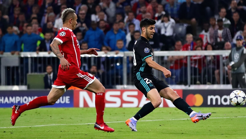 Marco Asensio scoring the second goal for Real Madrid