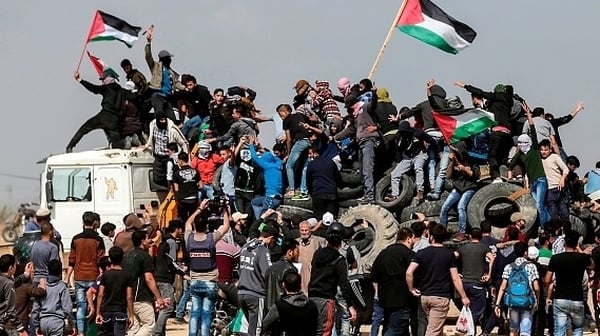 Palestinian protesters gathered at five sites near the Gaza-Israeli border fence today