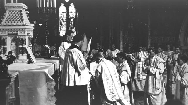Archbishop John Charles McQuaid and seminarians at an ordination ceremony in St Patrick's College, Maynooth (1963)