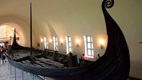 The Oseberg Ship, the archtypal Viking sea craft. The ship was buried in Vestfold, Norway in 834. Two skeletons found in it were female, one of high social status.