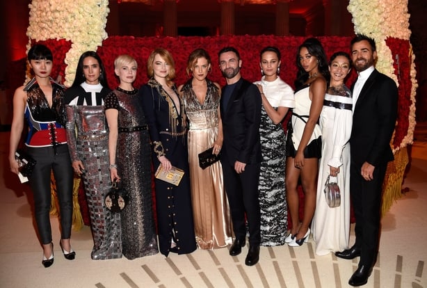 Doona Bae, Jennifer Connelly, Michelle Williams, Emma Stone, Riley Keough, Nicolas Ghesquiere, Alicia Vikander, Laura Harrier, Ruth Negga and Justin Theroux attend the Heavenly Bodies