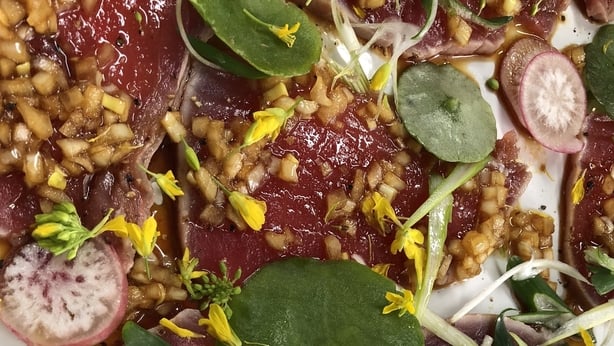 Sashimi of Tuna with Crisped Radishes and Spring Onion