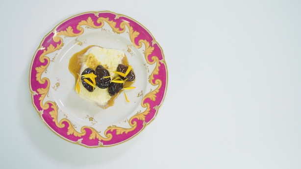 Jasmine Tea and Lemon Parfait with Tea-Soaked Prunes and Marigold 