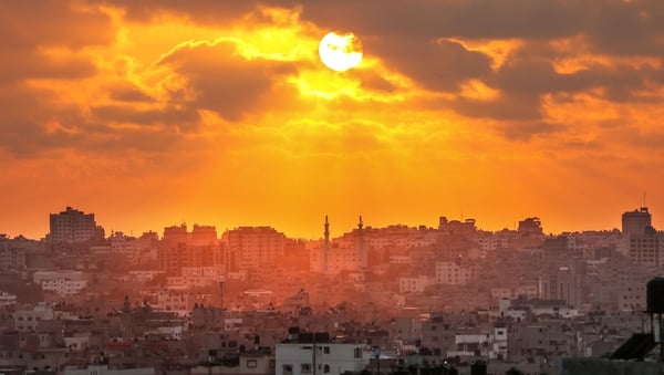 The sun sets over Gaza city