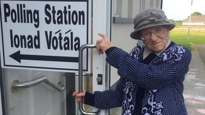 Ireland's oldest voter in the referendum casts her vote - 104-year-old Nancy Stewart from Clonard on the Meath-Westmeath border