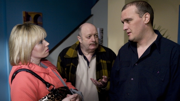 Alan O'Neill as Keith McGrath in Fair City with Mick Nolan (Ray O'Connell) and Sandra Curran (Una Norris) in 2009