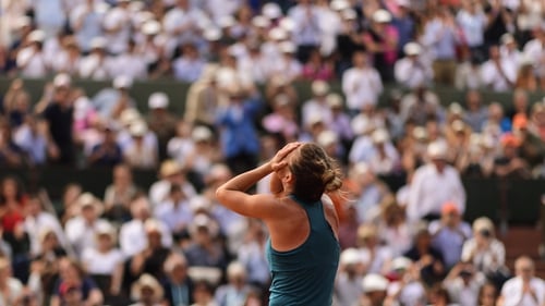 Simona Halep moments after clinching her first grand slam