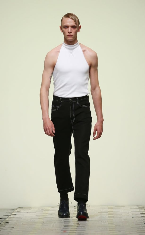 A model on the catwalk for the Daniel W. Fletcher show during London Fashion Week Men's SS19
