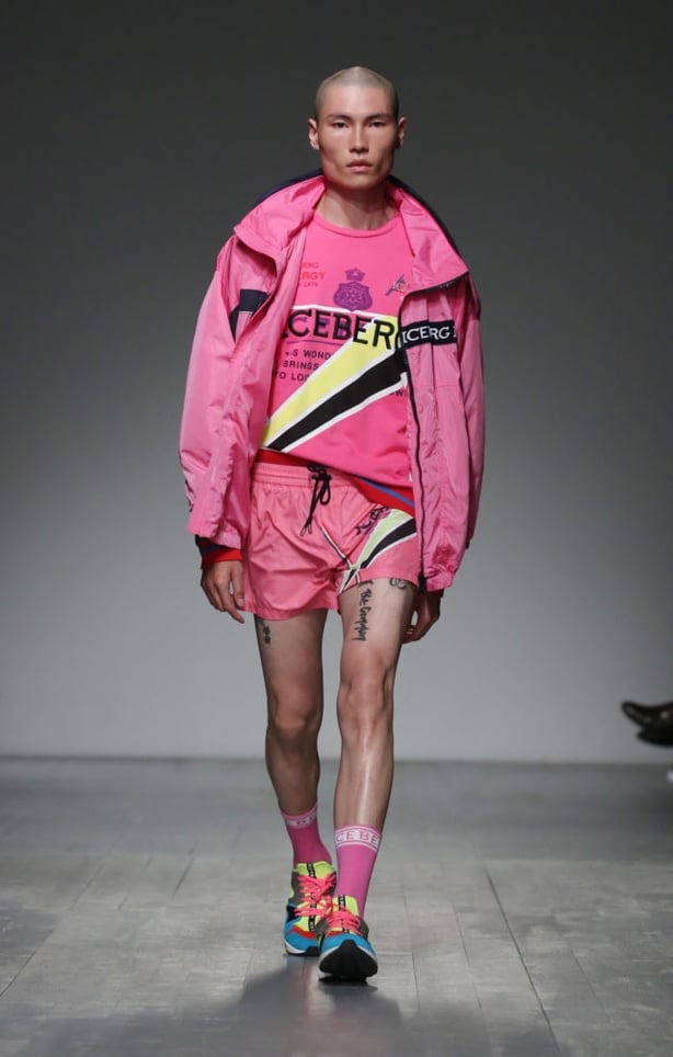 A model on the catwalk during the ICEBERG London Fashion Week Men's SS19 show