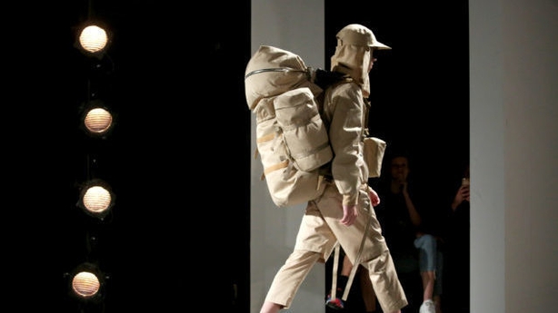 A model on the catwalk during the Berthold London Fashion Week Men's SS19 show