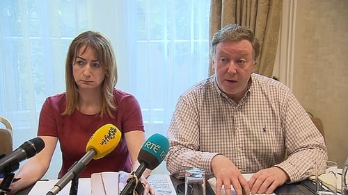 Clare Daly and Paul Redmond at the the Coalition of Mother and Baby Home Survivors press conference in Dublin