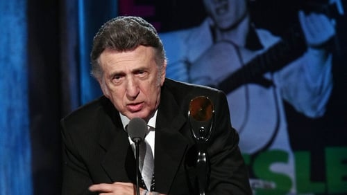 DJ Fontana speaks onstage during the 24th Annual Rock and Roll Hall of Fame Induction Ceremony in April, 2009 in Cleveland, Ohio