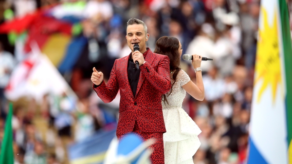 Robbie Williams performing at the World Cup opening ceremony in Russia