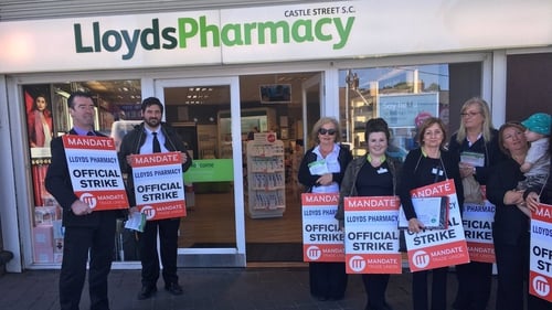 A Mandate picket outside Lloyds Pharmacy in Bray, but all stores were open despite pickets at 34 locations