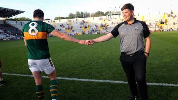 Kerry Manager Eamonn Fitzmaurice congratulates David Moran after the game
