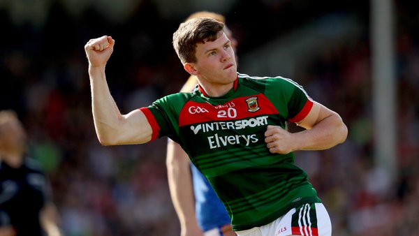 Mayo's Eoin O'Donoghue celebrates scoring a point against Tipperary