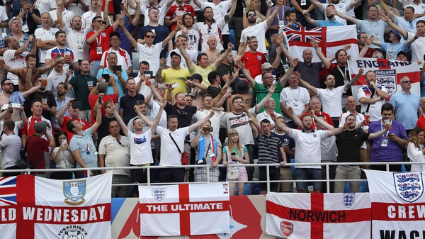 England fans celebrate their emphatic win against Panama