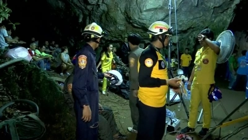 12 children trapped in flooded cave in Thailand