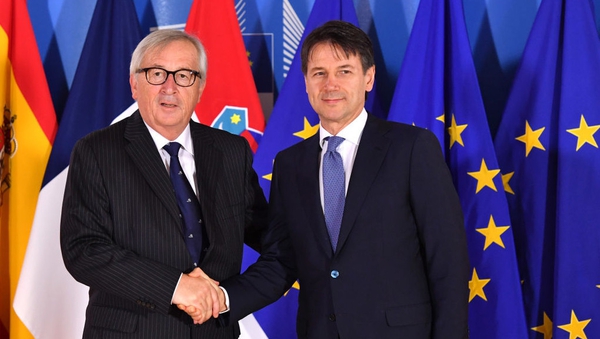European Commission President Jean-Claude Juncker (L) with Italian PM Giuseppe Conte during the EU summit