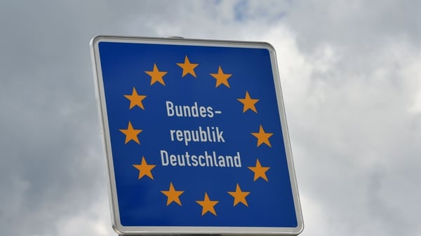 A sign at the border between Austria and Germany near the Bavarian village of Kiefersfelden