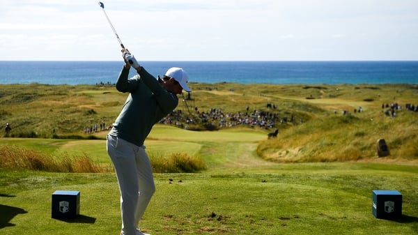 McIlroy drives to the 13th hole in Ballyliffin