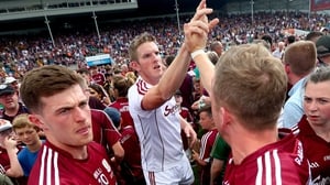 Galway's Sean Linnane, goalkeeper James Skehill and Davy Glennon celebrate their Leinster title win
